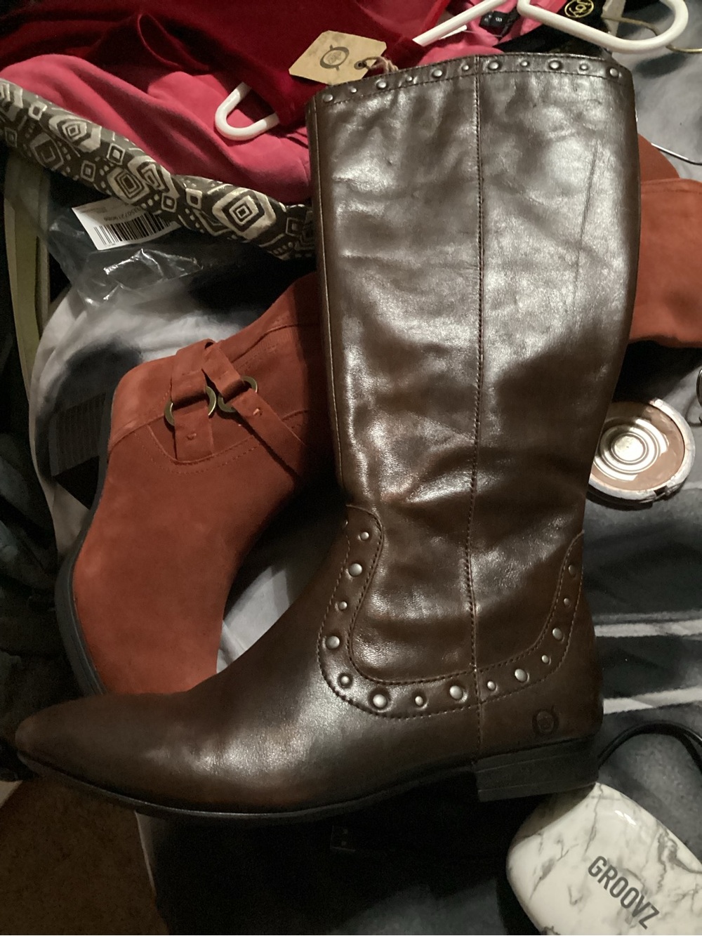 Born Brown Studded Over-the-Knee Leather Boots